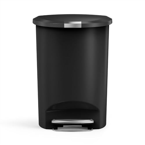 simplehuman 50 Liter / 13 Gallon Semi-Round Kitchen Step Trash Can with Secure Slide Lock, Black...