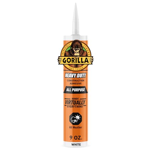 Gorilla Heavy Duty Construction Adhesive, White Glue, 9 Ounce Cartridge (Pack of 1) - Gap Filling...