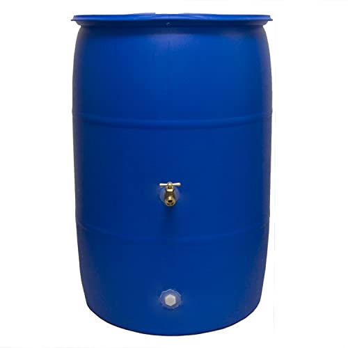 Good Ideas Big Blue 55 Gallon Recycled Plastic Rain Barrel Water Collector Drum