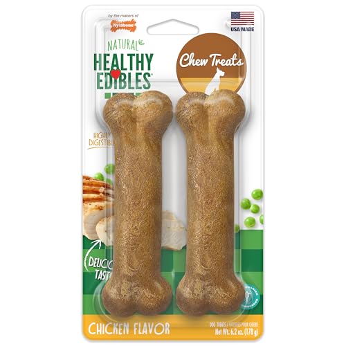 Nylabone Healthy Edibles Natural Dog Chews Long Lasting Chicken Flavor Treats for Dogs, Medium/Wolf...