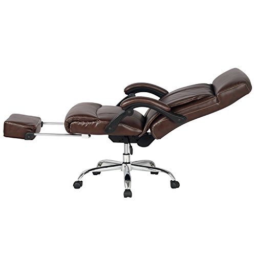 VIVA OFFICE High Back Bonded Leather Recliner Chair with Footrest, Brown