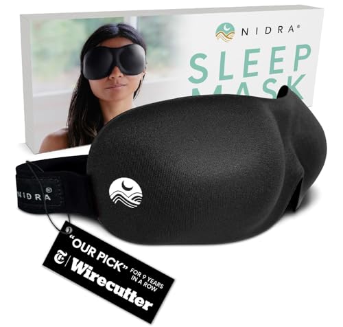 Nidra Contoured Sleep Mask for Side Sleepers, Zero Pressure Fit, 100% Light Blocking Eye Shades for...