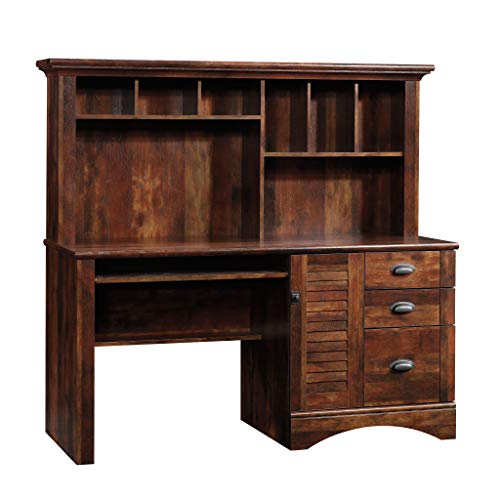 Sauder Harbor View Home Office Computer Desk with Hutch, Keyboard Tray, in Curado Cherry