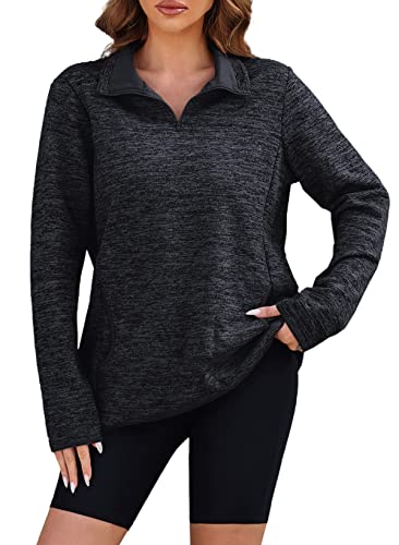 Aleumdr Women's Sweatshirts Autumn Fall Long Sleeve Quarter Zip Casual Pullover Tops with Pockets