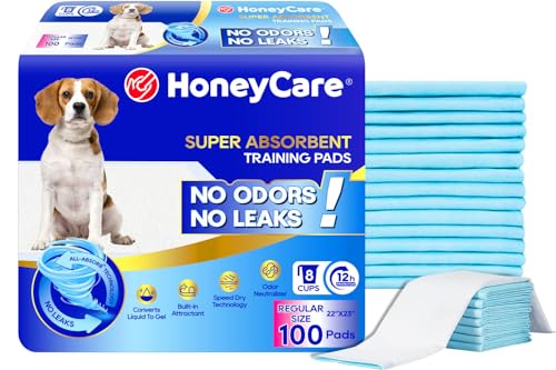 HONEY CARE All-Absorb, Large 22' x 23', 100 Count, Dog and Puppy Training Pads, Ultra Absorbent and...