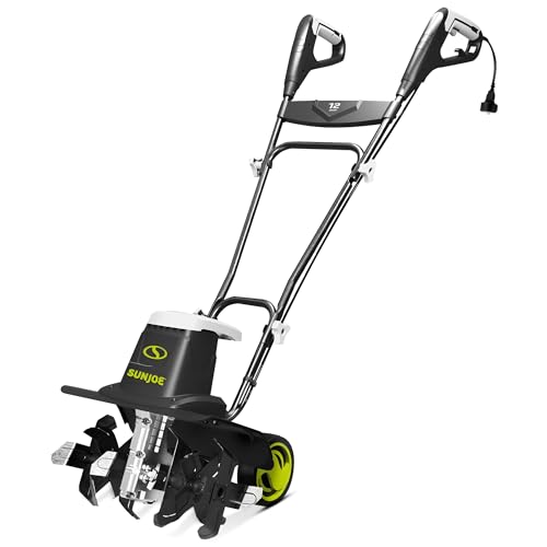 Sun Joe Electric Garden Tiller Cultivator, Steel Tines, 12 Amp, 16 Inch, Black - Heavy-Duty...