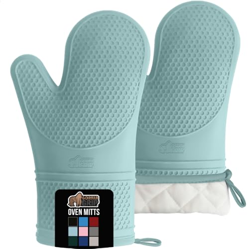 GORILLA GRIP BPA-Free Soft Silicone Oven Mitts, Heat Resistant and Waterproof Cooking Gloves, Thick...