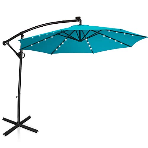 Tangkula 10 FT Solar Powered Patio Umbrella, Offset Cantilever Outdoor Umbrella with 360 Degree...