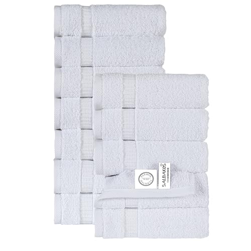 SALBAKOS 12-Piece 100% Turkish Cotton Wash Cloths for Bathroom & Face - Soft 13x13 in Small Towels...