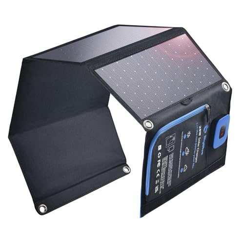 BigBlue Portable Solar Charger 28W with Digital Ammeter,25.4% High-Efficiency, USB-A/USB-C Ports,...