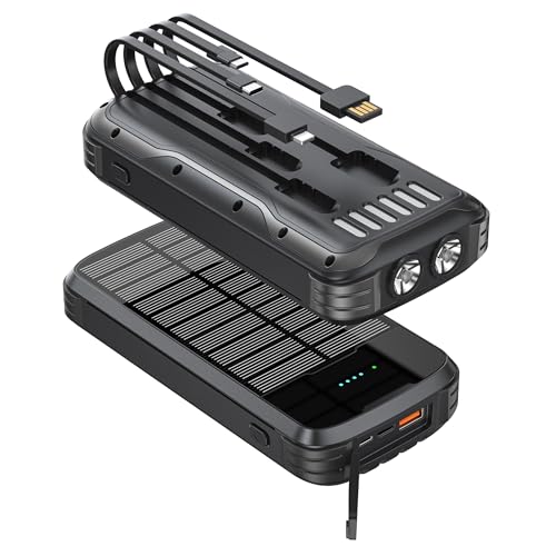 MINRISE Solar-Power-Bank-Charger, 40000mAh Portable Phone Charger Built in 4 Cables with USB C...