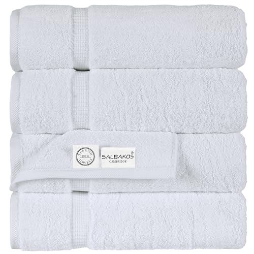 SALBAKOS 100% Turkish Cotton Bath Towels | 4 Piece Turkish Bath Towels White 27x54 Standard Size |...