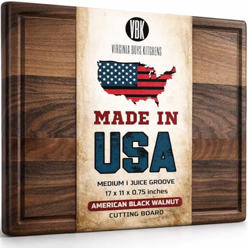 Made in USA Black Walnut Wood Cutting Board by Virginia Boys Kitchens - Butcher Block Wooden Carving...
