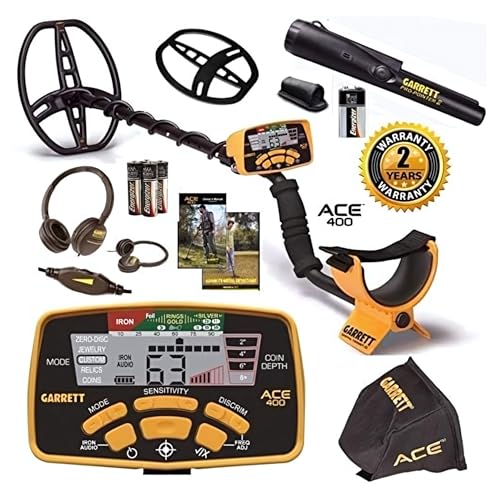Garrett ACE 400 Metal Detector Bundle – Digital Target ID, Iron Audio, Adjustable Frequency,...