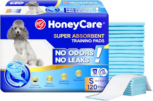 Honey Care All-Absorb, Small 17.5' x 23.5', 120 Count, Dog and Puppy Training Pads, Ultra Absorbent...