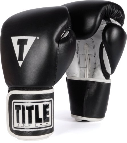 TITLE Boxing Pro Style Leather Training Gloves, Black/White, 12-Ounce