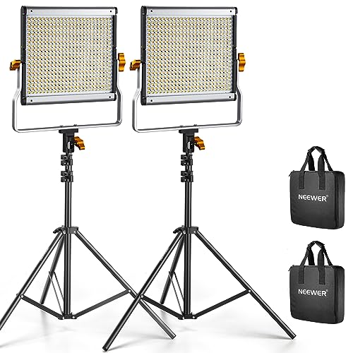 Neewer 2 Packs Dimmable Bi Color 480 LED Video Light Kit, 3200~5600K CRI 96+ LED Panel with U...