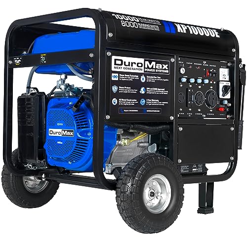DuroMax XP10000E 10,000-Watt Gas Powered Portable Generator - Electric Start, Whole Home Backup...