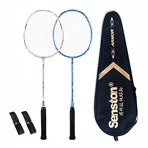 Senston 2 Full Graphite Badminton Racket Set Full Carbon Badminton Racquet(White+Blue) With Racket...