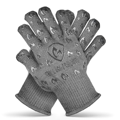 Oven Gloves with Fingers - 932°F Extreme Heat Proof and Cut Resistant Mitts for Kitchen, BBQ,...