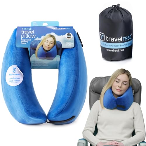 TRAVELREST Nest Neck Pillow Travel Essentials - Memory Foam Pillow and Patented Design, Support for...