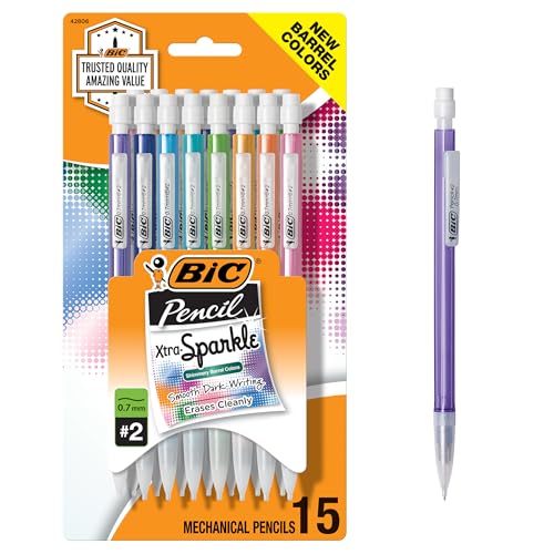 BIC Xtra-Sparkle Number 2 Mechanical Pencils With Erasers, Medium Point (0.7mm), 15-Count Pack, Cute...