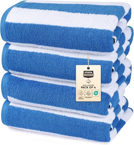 Utopia Towels 4 Pack Cabana Stripe Beach Towel, 30 by 60 Inches, Oversized 100% Ring Spun Cotton...
