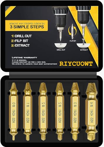 Gifts for Men, 6Pcs Titanium Damaged Screw Extractor Set - Remover for Stripped Head Screws Nuts &...