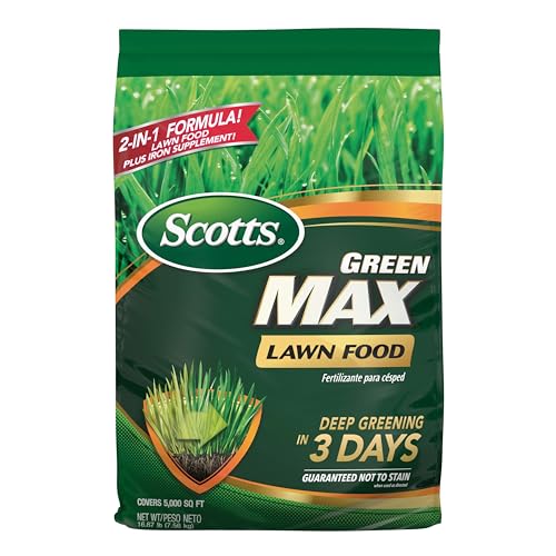 Scotts Green Max Lawn Food, Lawn Fertilizer Plus Iron Supplement for Greener Grass in 3 Days, 5,000...