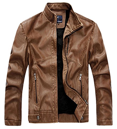 chouyatou Men's Vintage Stand Collar Pu Leather Jacket